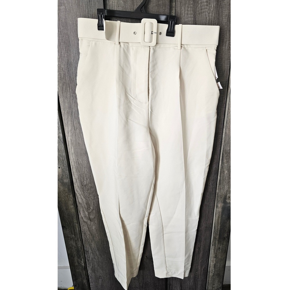 Ophelia Roe High Rise Straight Leg Belted Pants Cream XL